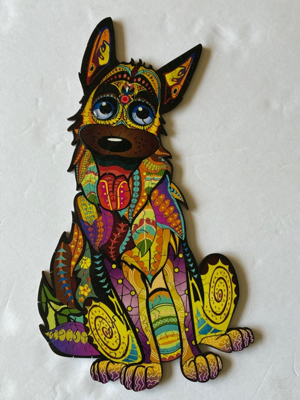 Colorful Folk Art Dog Wooden Puzzle- Vibrant Multicolor- 100 pieces